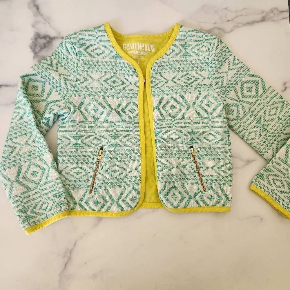 OshKosh girls 5t textured mint green long sleeve cropped blazer boho chic geomet